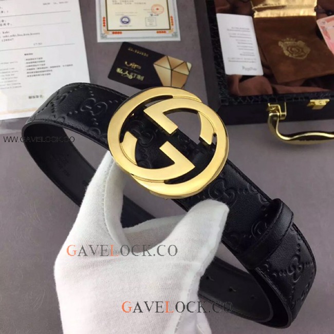 Gucci Signature Leather Belt Gold Buckle Original Size